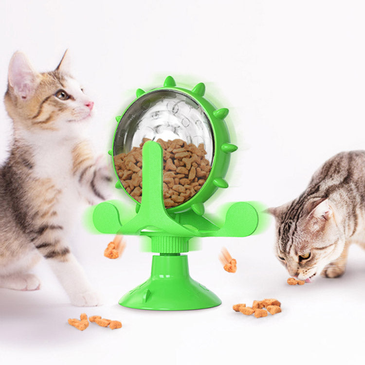 Interactive Cat Toy with Food Dispenser – 360° Spinning Windmill with Suction Cup