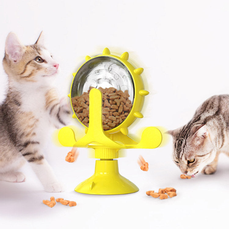 Interactive Cat Toy with Food Dispenser – 360° Spinning Windmill with Suction Cup