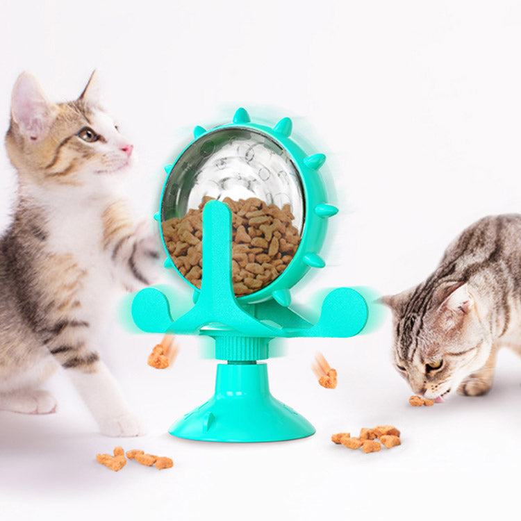 Interactive Cat Toy with Food Dispenser – 360° Spinning Windmill with Suction Cup