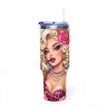 40oz Glam Pin-Up Tumbler — Retro Blonde Beauty Design