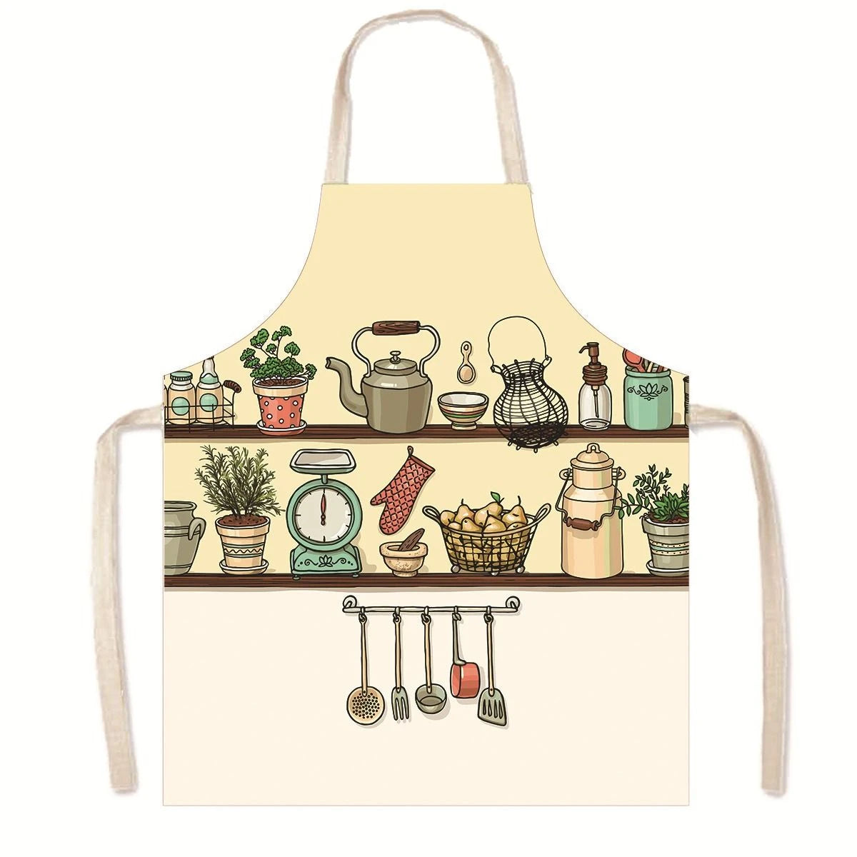 Household Green Series Christmas Dog Linen Apron Used In Kitchen