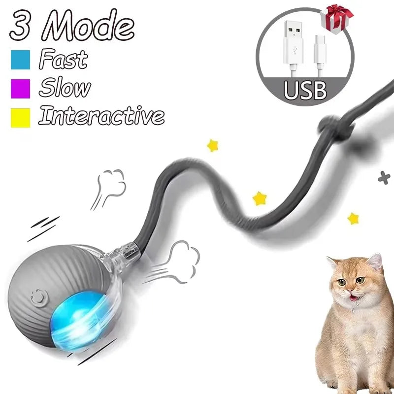 Cat Interactive Ball Toy Automatic Rolling Ball Faux Tail Rechargeable Smart Pet Electric Toy