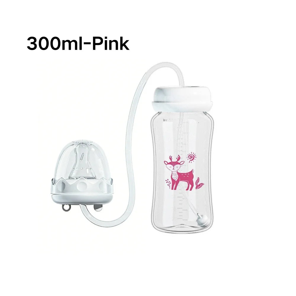 1pc Leak-Proof Hands-Free Bottle for Lying Feeding, Food-Grade PP Easy Clean, Anti-Choke, Baby Drinks Sitting or Lying