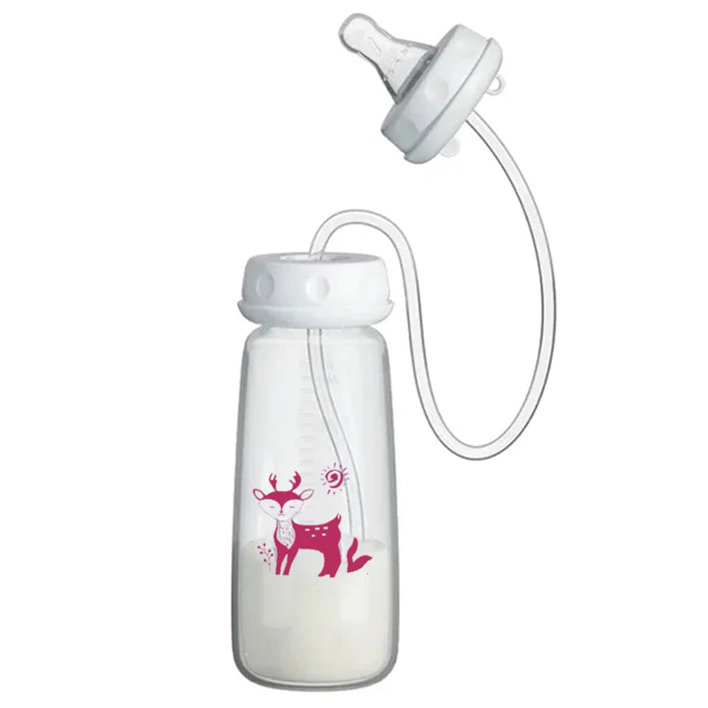 8oz/240ml Normal-Neck Baby Bottle with Straw Brush,Hands-Free PP Feeding Bottle Set-Makes Feeding Easy