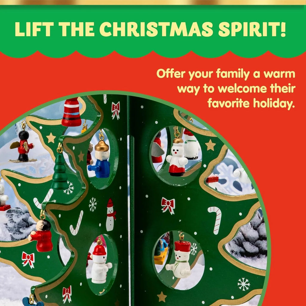 AdventJoy Wooden Advent Calendar Tree — 24-Ornament Christmas Countdown