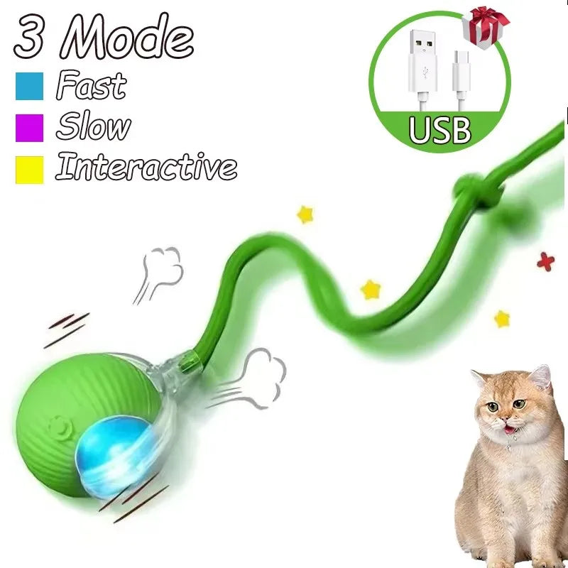 Cat Interactive Ball Toy Automatic Rolling Ball Faux Tail Rechargeable Smart Pet Electric Toy