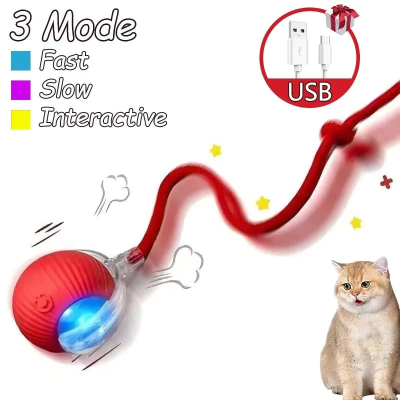 Cat Interactive Ball Toy Automatic Rolling Ball Faux Tail Rechargeable Smart Pet Electric Toy