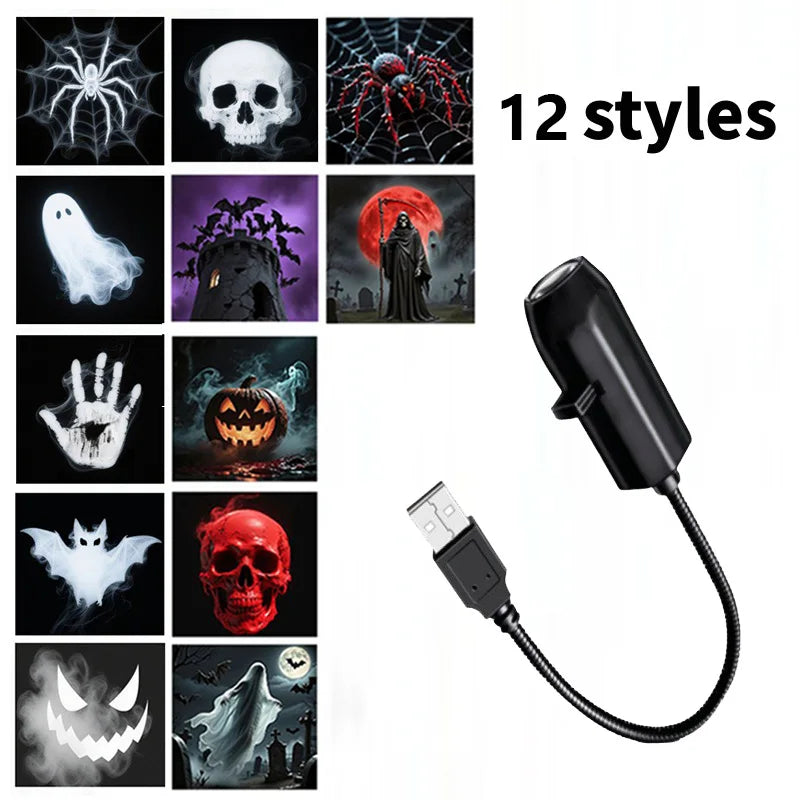 USB Halloween Ghost & Skull Projector Light | LED Switchable Pattern Night Lamp for Room, Ceiling & Window Décor