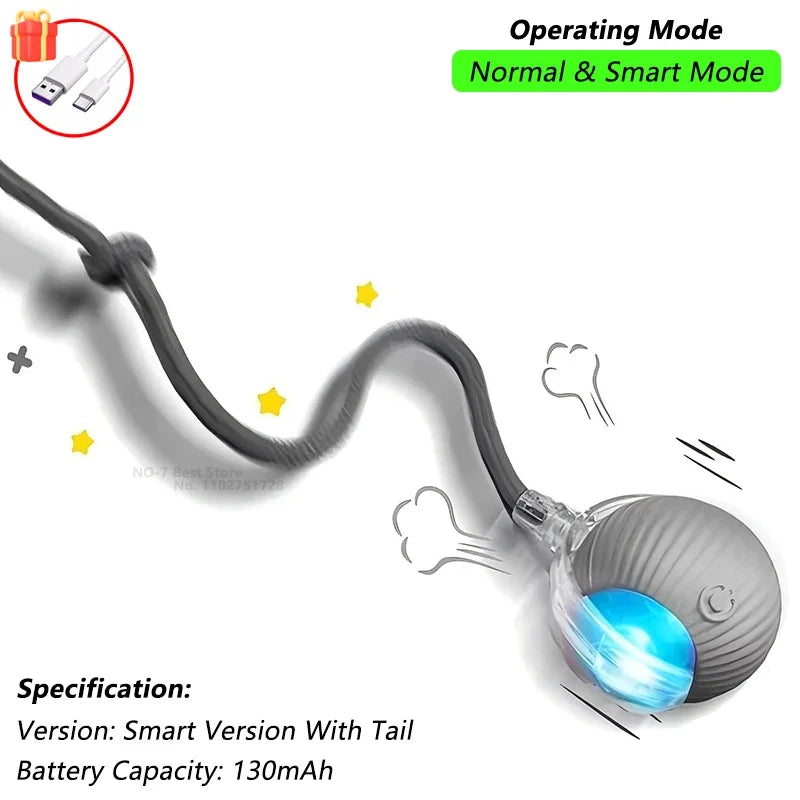 Cat Interactive Ball Toy Automatic Rolling Ball Faux Tail Rechargeable Smart Pet Electric Toy