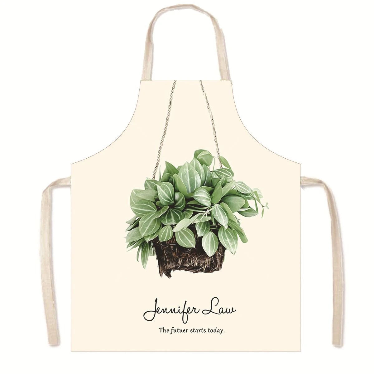 Household Green Series Christmas Dog Linen Apron Used In Kitchen