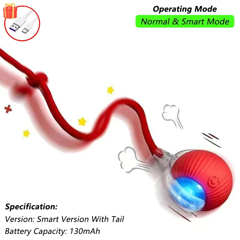 Cat Interactive Ball Toy Automatic Rolling Ball Faux Tail Rechargeable Smart Pet Electric Toy
