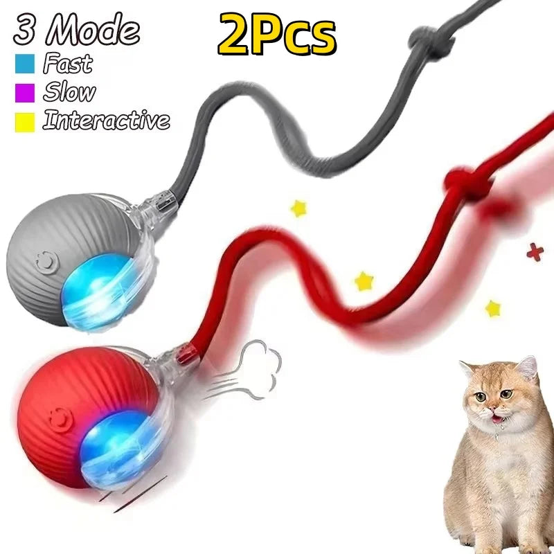 Cat Interactive Ball Toy Automatic Rolling Ball Faux Tail Rechargeable Smart Pet Electric Toy