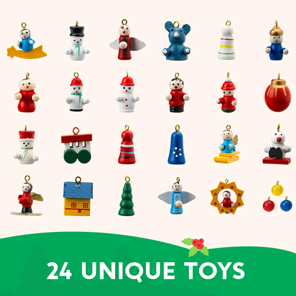 AdventJoy Wooden Advent Calendar Tree — 24-Ornament Christmas Countdown