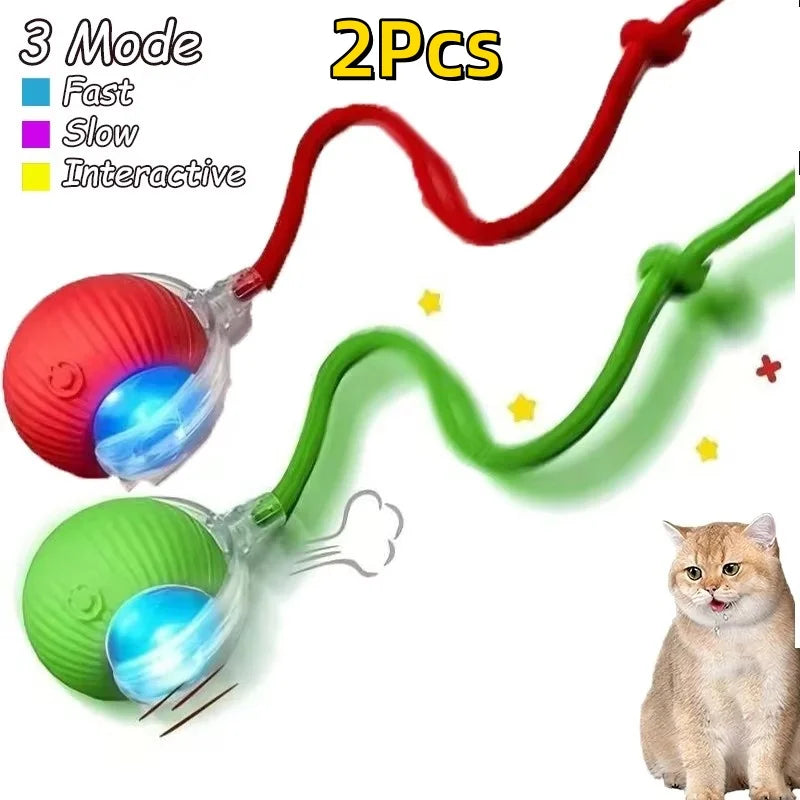 Cat Interactive Ball Toy Automatic Rolling Ball Faux Tail Rechargeable Smart Pet Electric Toy
