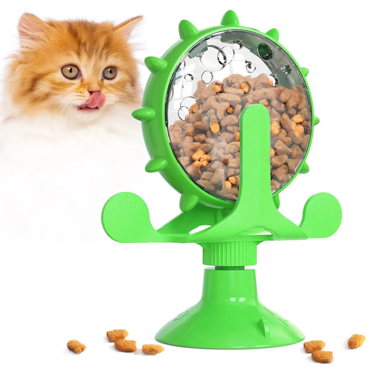 Interactive Cat Toy with Food Dispenser – 360° Spinning Windmill with Suction Cup
