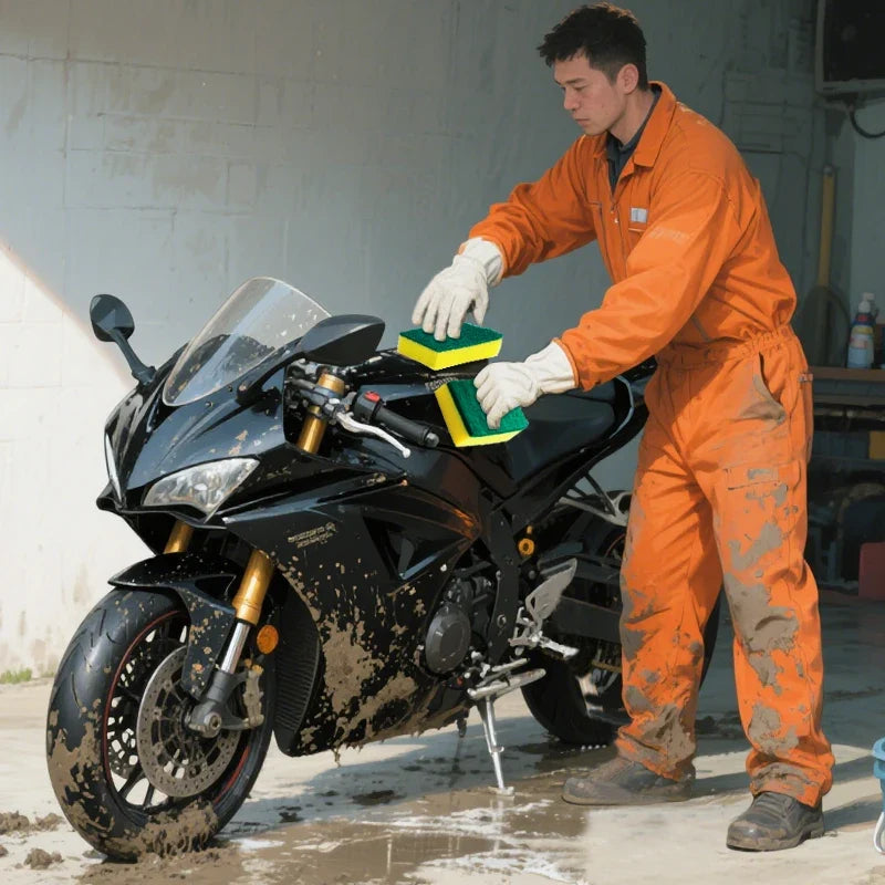 Double Sided Magic Sponge for Motorcycles, Pots, and Kitchens - Heavy-Duty Grease Cleaning Sponge
