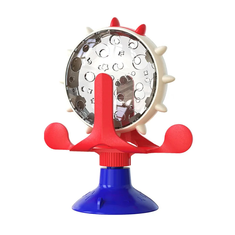 Interactive Cat Toy with Food Dispenser – 360° Spinning Windmill with Suction Cup
