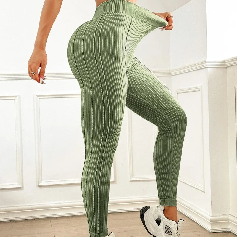 High Waist Ribbed Leggings — Tummy Control & Hip-Lift Design