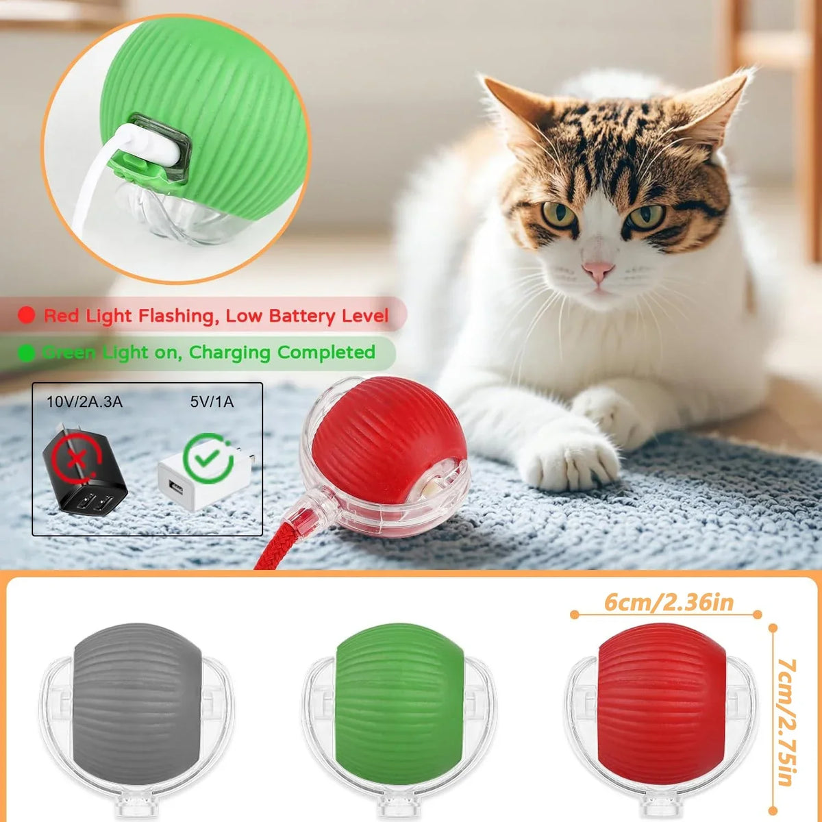Cat Interactive Ball Toy Automatic Rolling Ball Faux Tail Rechargeable Smart Pet Electric Toy