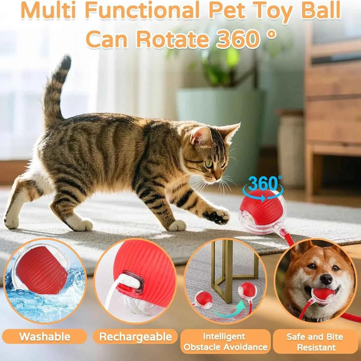 Cat Interactive Ball Toy Automatic Rolling Ball Faux Tail Rechargeable Smart Pet Electric Toy