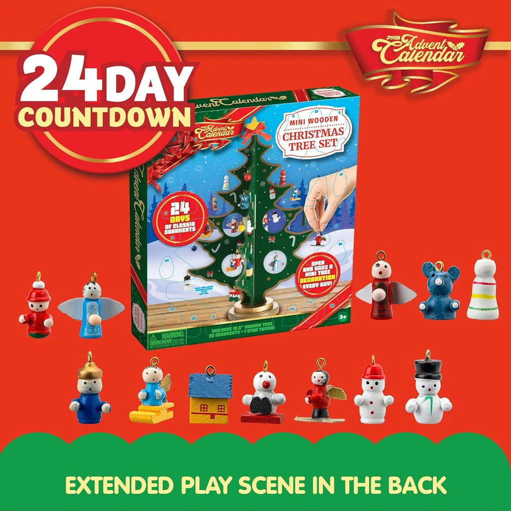 AdventJoy Wooden Advent Calendar Tree — 24-Ornament Christmas Countdown