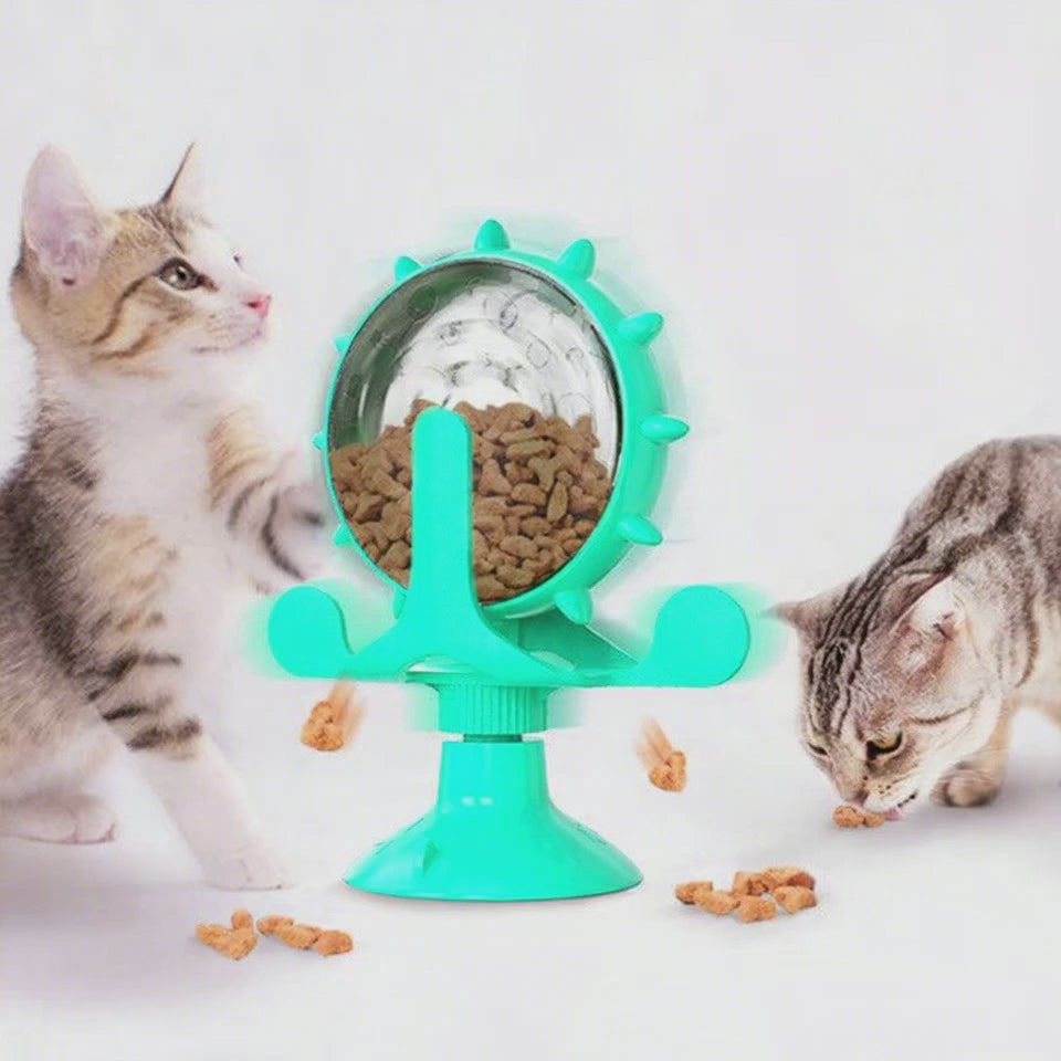 Interactive Cat Toy with Food Dispenser – 360° Spinning Windmill with Suction Cup