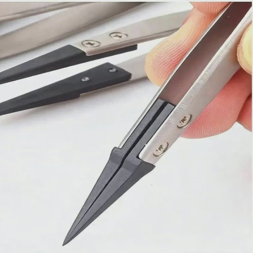 ESD-Safe Precision Tweezers, Anti-Static Tips with Heavy-Duty Metal for Electronics & Jewelry Repair.